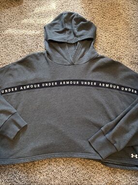 Under Armour Dark Gray Pullover Hoodie with Branded Chest Tape